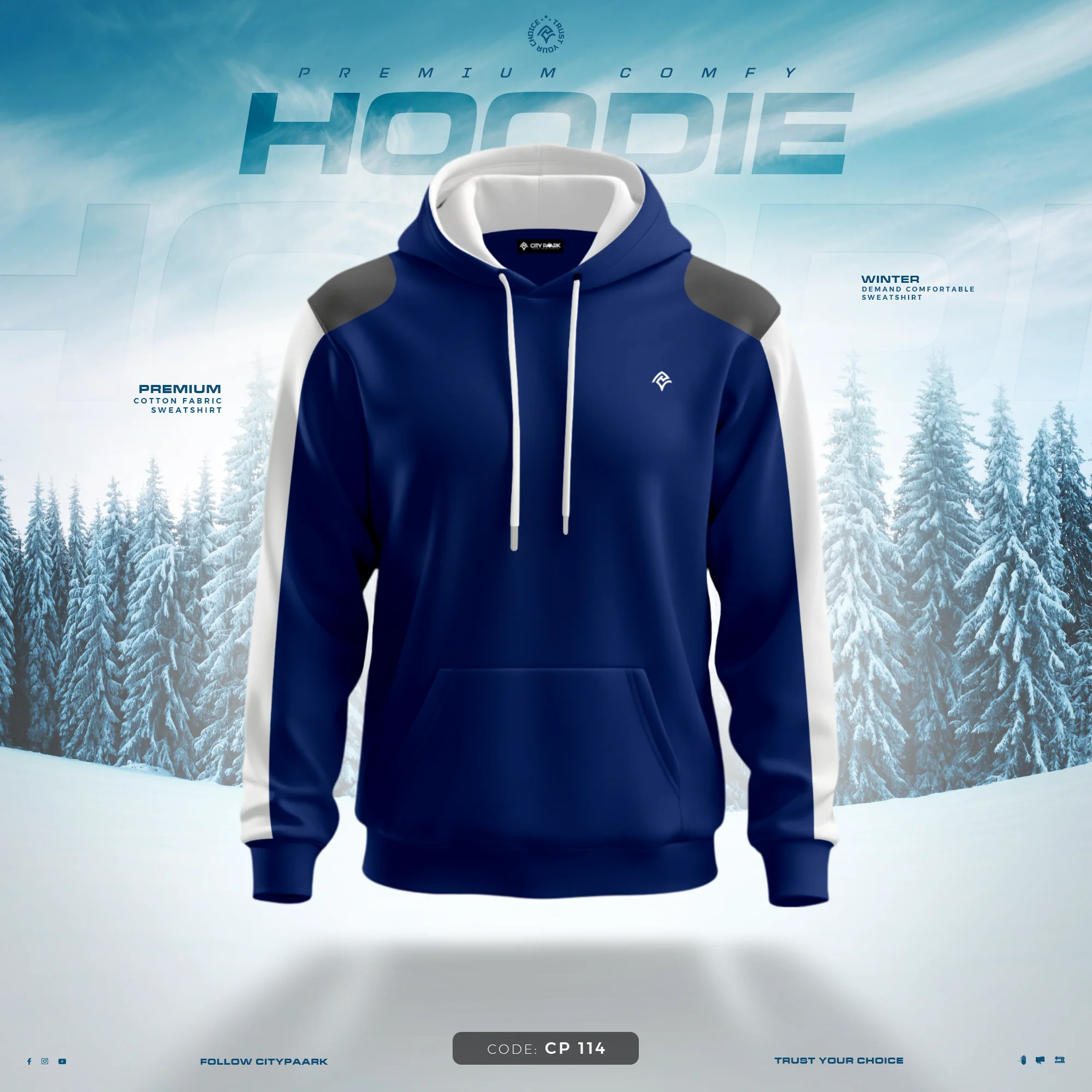 Premium Hoodie For Men – CP 114 – Blue